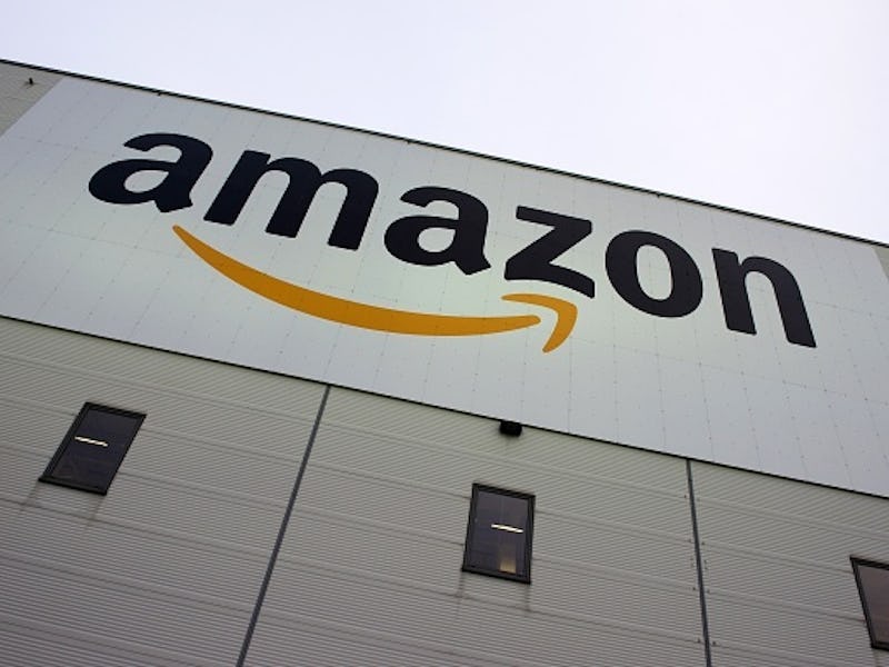 Grey building with a big Amazon sign
