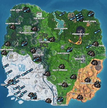 Fortnite Vechile Locations Fortnite Driftboard And Quadcrasher Locations Map For Season 9 Week 3
