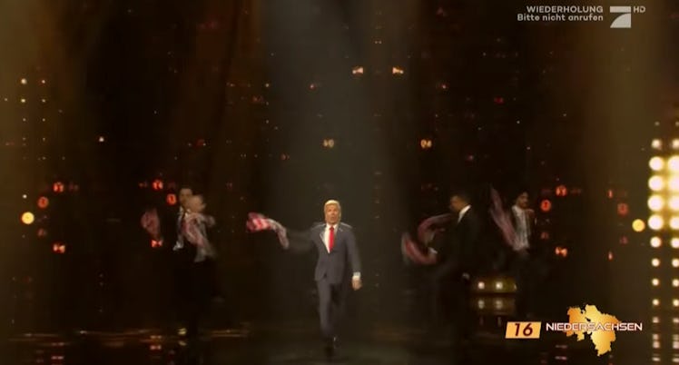 An unfunny portrayal of Trump in Germany.