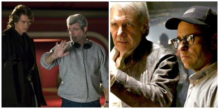 LEFT: George Lucas directs 'Revenge of the Sith.' RIGHT: J.J. Abrams directs 'The Force Awakens.'