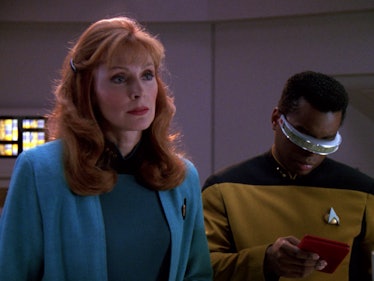 Dr. Cruhser (Gates McFadden) and Geordi La Forge (Levar Burton) in "I, Borg."