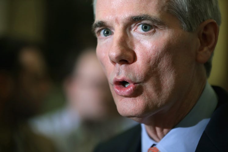 Sen. Rob Portman talking to reporters after the weekly Senate Republican Caucus policy lunch