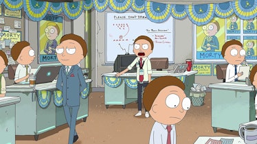 Candidate Morty runs for office with a staff full of ... Mortys.