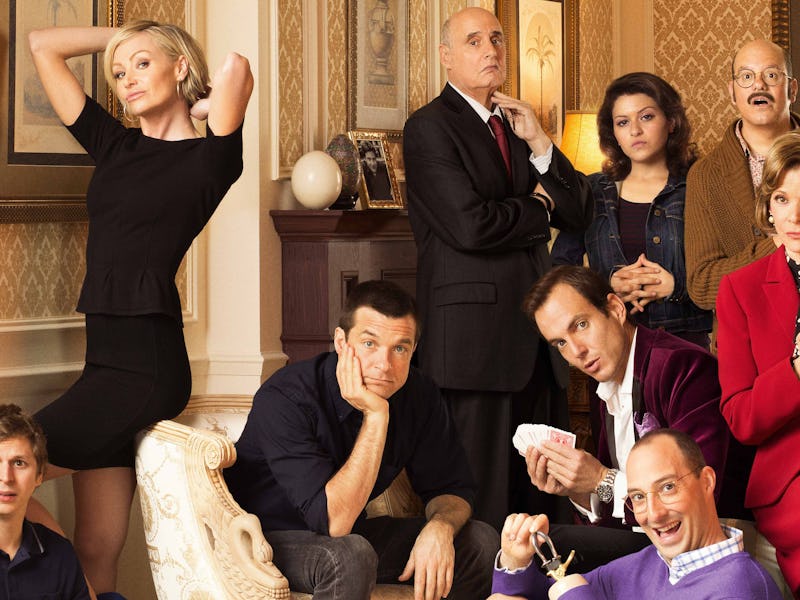 The cast from the 'Arrested Development' series posing for a cover shooting
