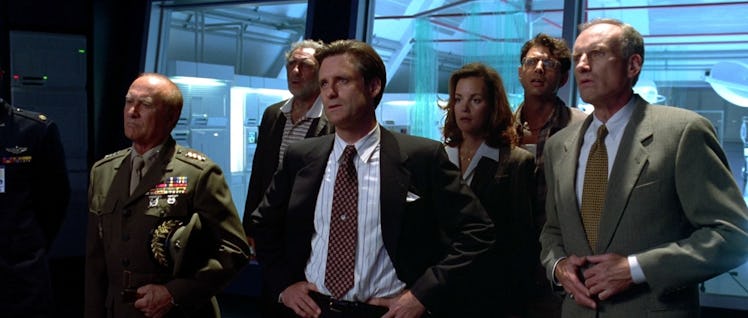 Roland Emmerich, Bill Pullman, Margaret Colin, and Robert Loggia in an "Independence Day: Resurgence...