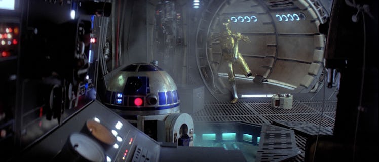 R2-D2 repairs the Millennium Falcon in 'Empire Strikes Back'.