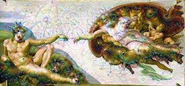 "The Creation of Adam" altered with a Dreamscope DeepDream filter