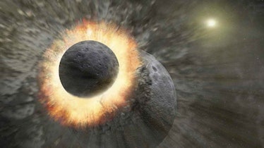 Artist’s impression of the collision between the proto-Earth and a Mars-sized object.