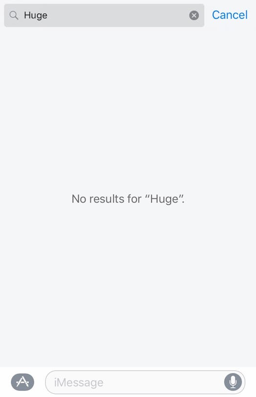 An image showing that Apple no longer allows people to search for "huge" in iMessage's animated GIF ...