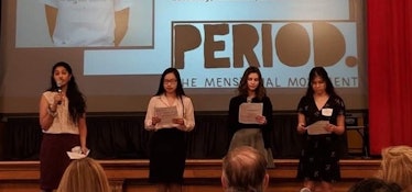 Shreyaa Raghavan (far left) presenting the app, tentatively called "pinklink," with her team.