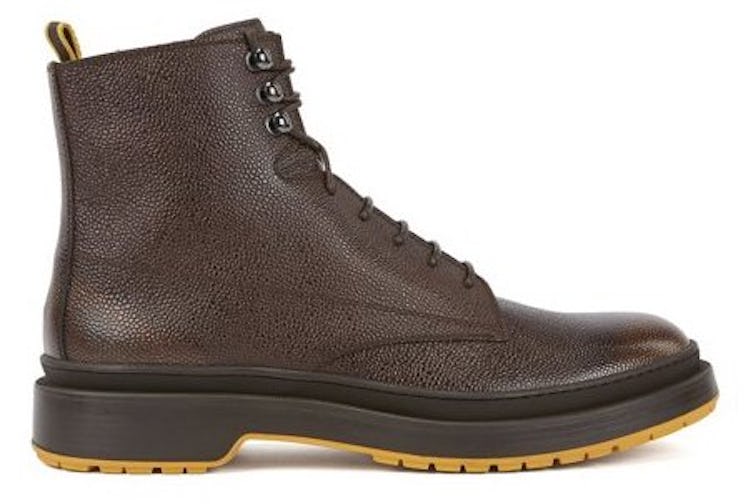 HUGO BOSS LACE-UP BOOTS IN SCOTCH-GRAIN LEATHER WITH CONTRAST LUG SOLE