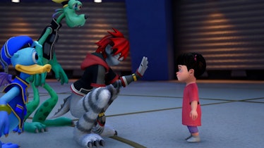 Sora, Donald, and Goofy transform into "Monsters" when they go to Monstropolis.