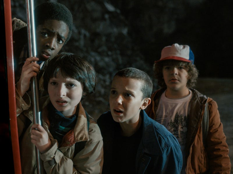 Caleb McLaughlin, Finn Wolfhard, Millie Bobby Brown, and Gaten Matarazzo in Stranger Things