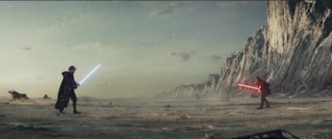 Another shot of Luke Skywalker's projection facing off against Kylo Ren in 'The Last Jedi'.
