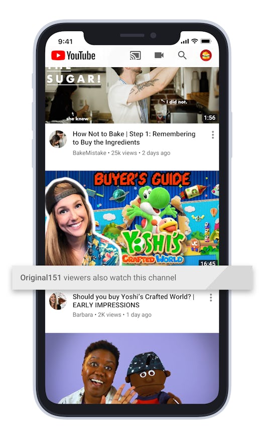 YouTube controls displayed on a YouTube home screen.