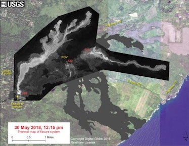 Thermal map showing the fissure system and lava flows as of 12:15 pm on May 30.