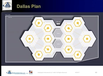UberAir's plan for Vertiports includes a design for hexagonal flight pads in Dallas and Dubai. 