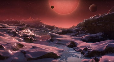 An artist's rendering of the view of TRAPPIST-1 from a potentially habitable exoplanets.