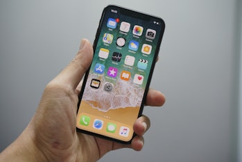 iPhone X in hand.