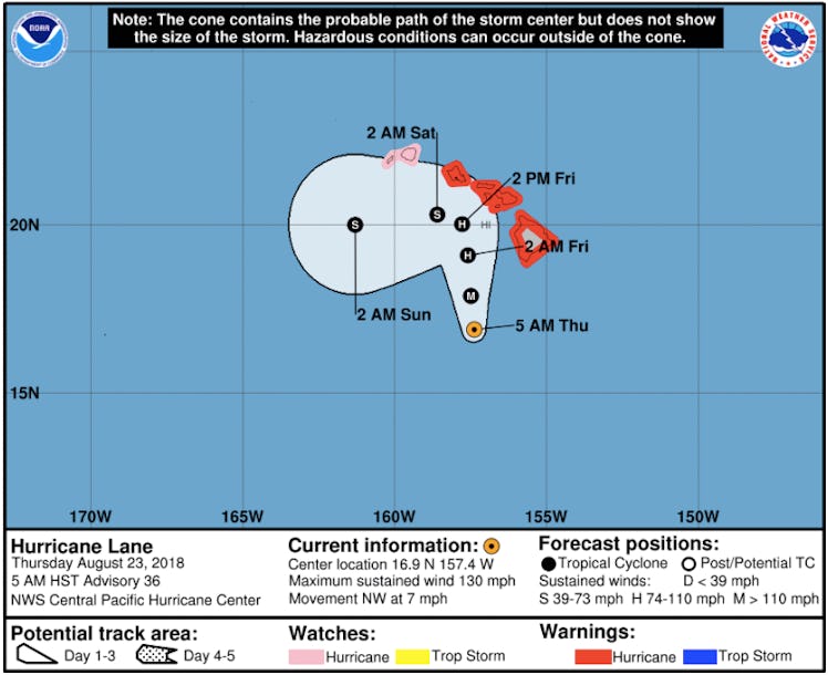 Hurricane Lane's current trajectory towards Hawaii. 
