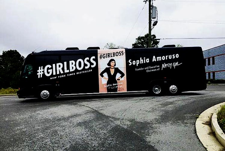 Black "Girlbus" on road during Amoruso's book tour