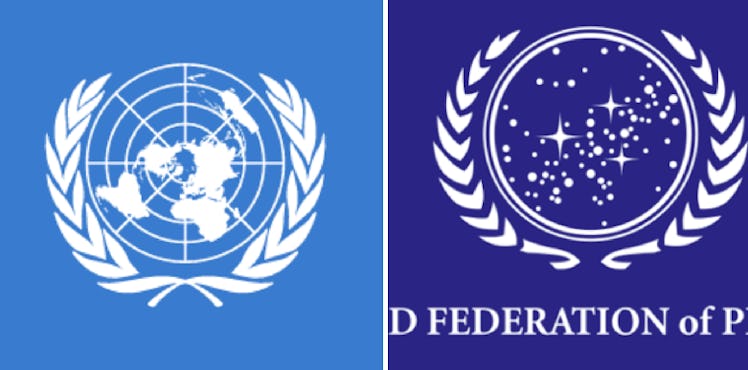 LEFT: UN seal IRL. RIGHT: UFP seal in Star Trek.