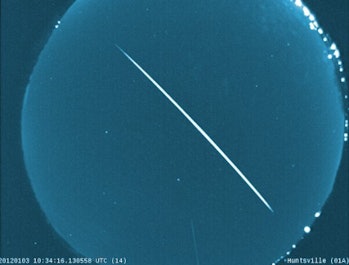 Quadrantid meteor recorded by a camera at the Marshall Space Flight Center. 