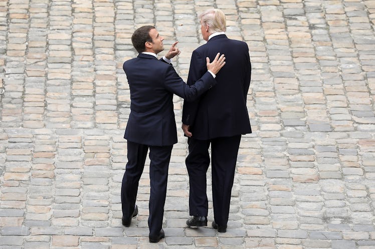 PARIS, FRANCE - JULY 13: French President Emmanuel Macron welcomes US President Donald Trump at Les ...
