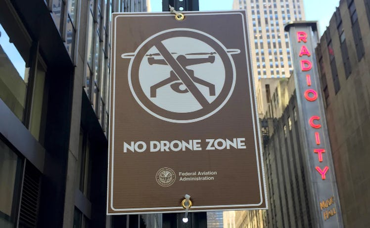 An FAA sign in New York City ahead of the Pope's visit in 2015.