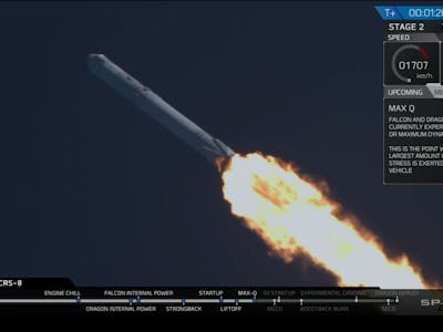 SpaceX’s CRS-8 Falcon 9 flying upwards 