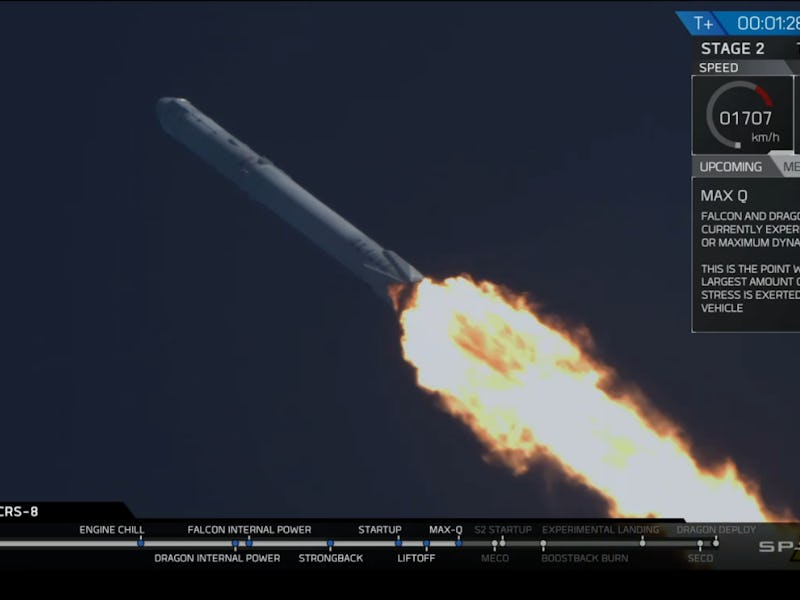 SpaceX’s CRS-8 Falcon 9 flying upwards