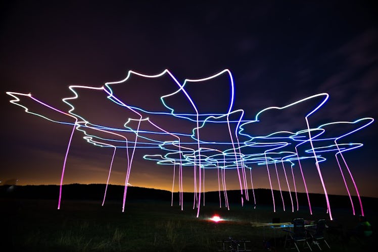 drone flocks lights night sky