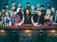A poster with the cast of the show 'Ink Master'