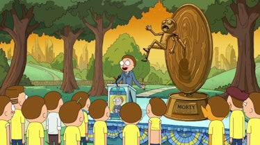 Candidate Morty campaigns for his presidency.