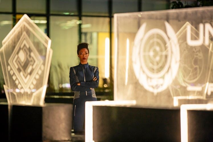 Michael Burnham gazes at the seal of the United Federation of Planets in 'Star Trek: Discovery'