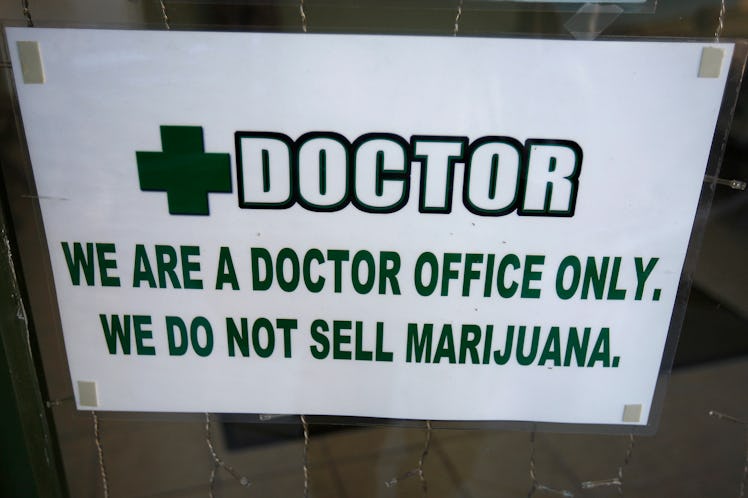 LOS ANGELES, CA - JULY 25: Signage hangs outside +Doctor, a medical marijuana evaluation clinic, whi...