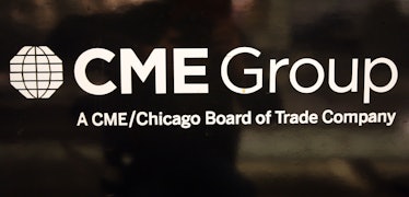 A logo for the CME Group is displayed in the lobby of the exchange March 17, 2008 in Chicago, Illino...