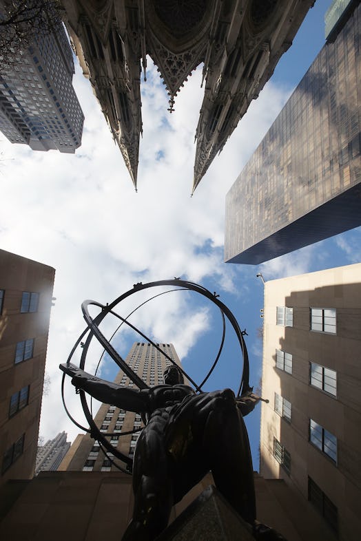 View of the Atlas statue in Rockefeller Center in Manhattan from ground