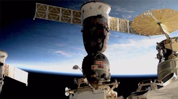 A view of the Soyuz before Rubins and crew departed the space station.