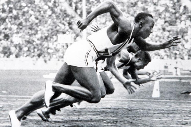 Jesse Owens during a race at the 1936 Olympics