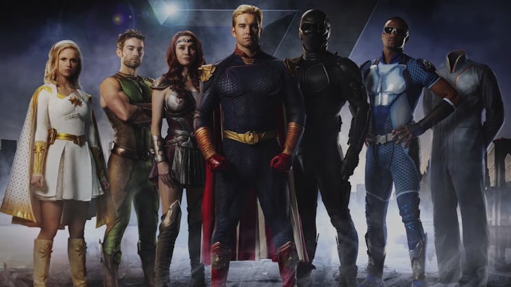 The seven from the boys standing next to each other for a promo photo