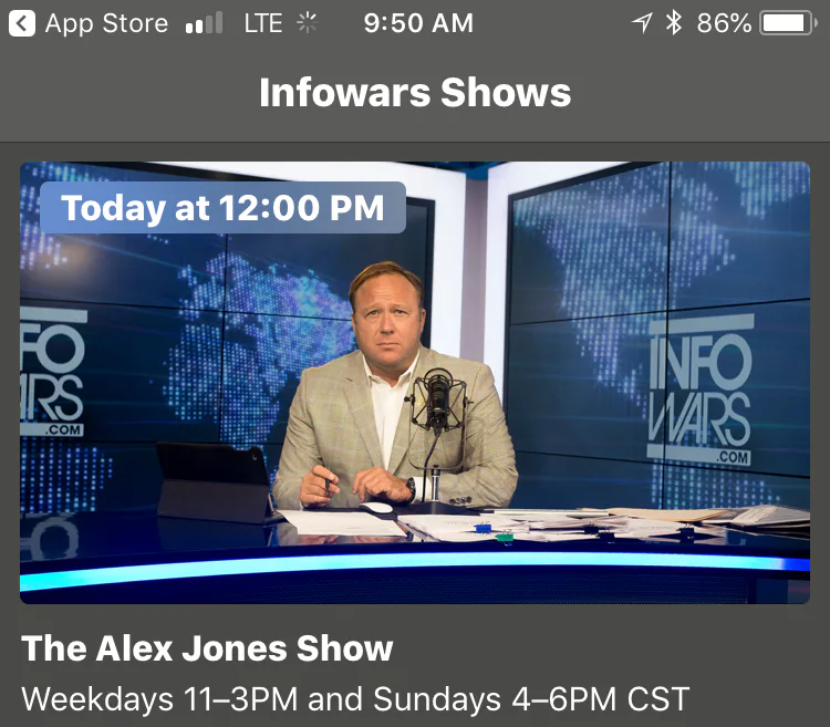 InfoWars Podcasts Pulled by Apple, but App Still Available in App Store