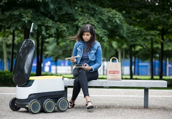 LONDON, ENGLAND - JULY 05: JUST EAT pilots a Starship robot to deliver food from its takeaway restau...