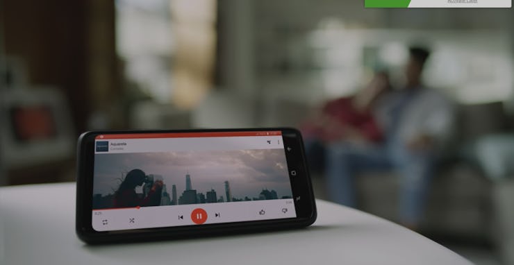 A video playing on the Samsung Galaxy S9 placed on a table