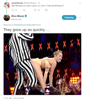 Musk's tweet about Hannah Montana.