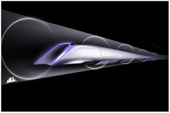 A "Hyperloop passenger transport capsule conceptual design rendering" as seen in Elon Musk's 2013 Hy...