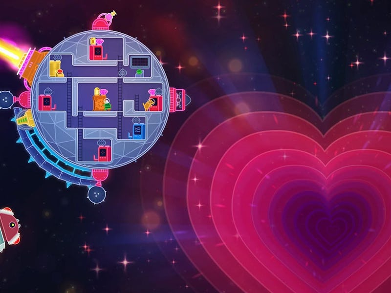 Lovers in a Dangerous Spacetime screenshot of a spaceship approaching a heart