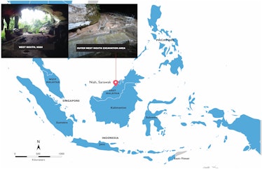 The West Mouth of the Niah Caves and its location within island Southeast Asia