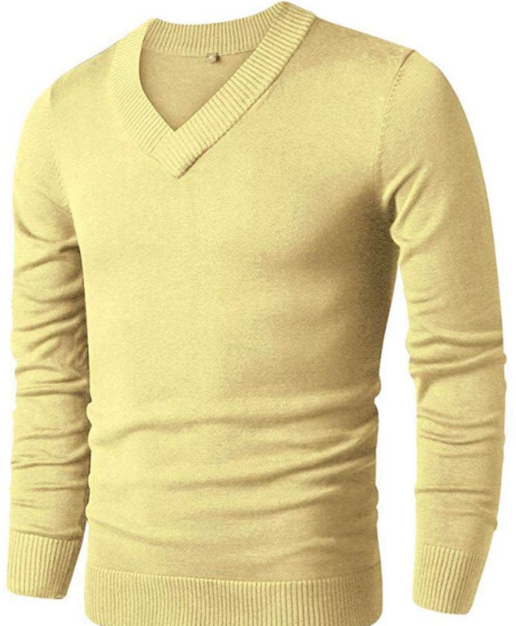 LTIFONE Mens Slim Comfortably Knitted Long Sleeve V-Neck Sweaters