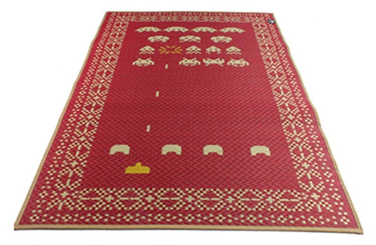 Space Invaders Rug Floor Mat Red Tatami Retro Game Pattern